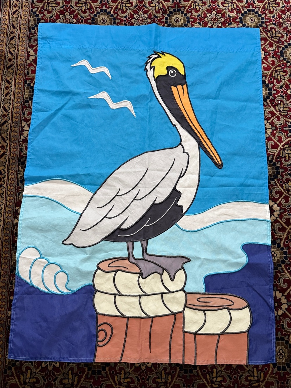 Blue Pelican Bird Decorative Flag - Nautical Outdoor Accent
